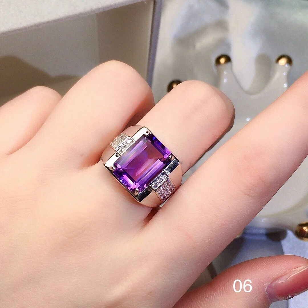 

Fashion High End Ornament Jewelry Open Purple Silver Natural Plating 18K Gold 925 Real Crystal Silver Man Amethyst Men Ring, Natural amethyst ring