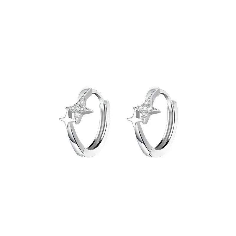 925 Sterling Silver Cubic Zirconia Star Shaped Earrings Hoops Personalized Minimalist Style for Women