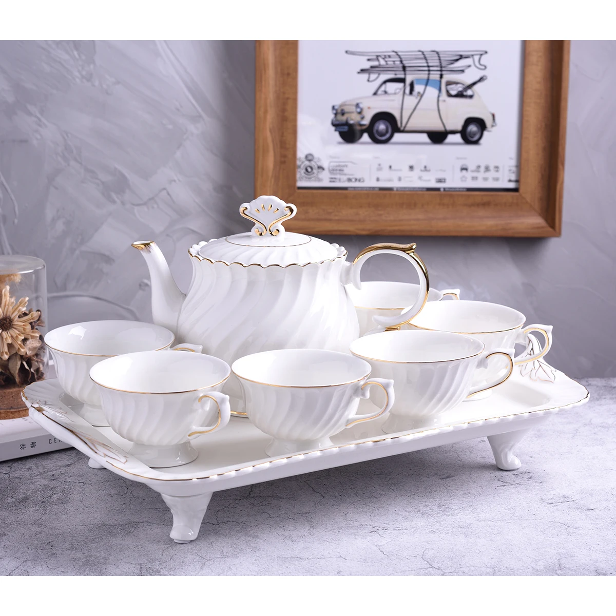 Nordic Minimalist Style Afternoon Tea Cup Sets 8 Pcs Ceramic Coffee Tea