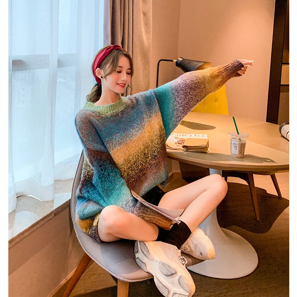 

factory custom Gradient plus size loose sweater women new autumn girls blouse winter knit sweater