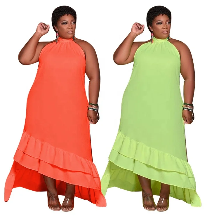 

LW-Y80308 Fat women asymmerical sleeveless casual flouncing bottom women long plus size dresses