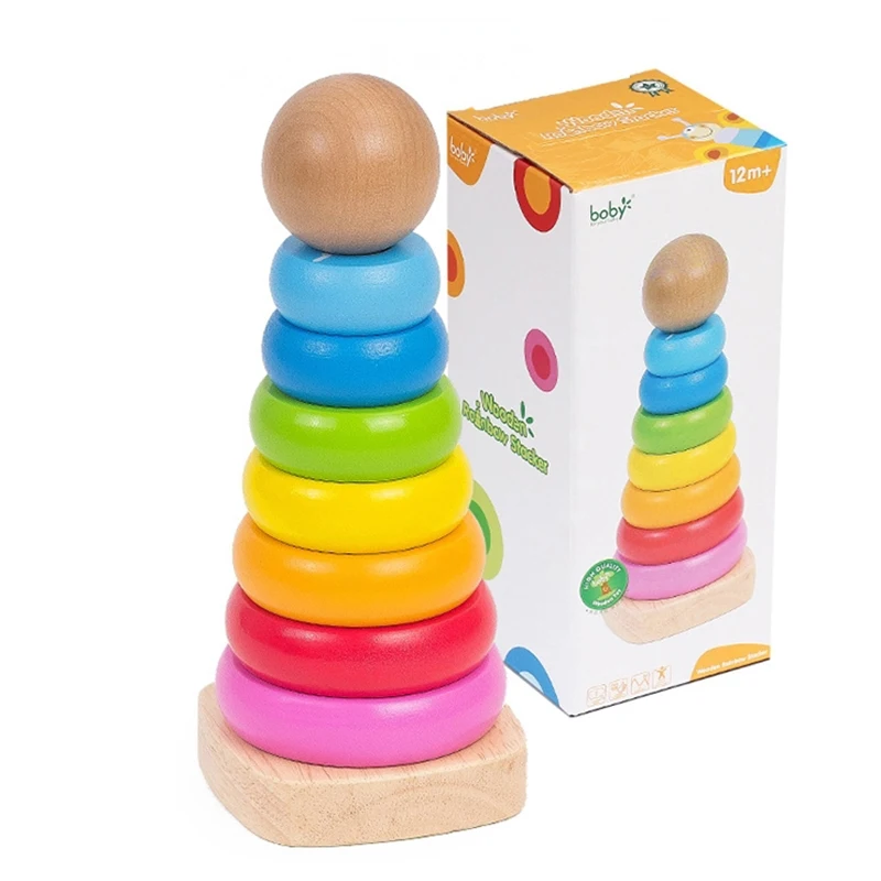 

Wooden toy rainbow stack baby toy 8-inch 8-color wooden stacker education baby toy rainbow tower