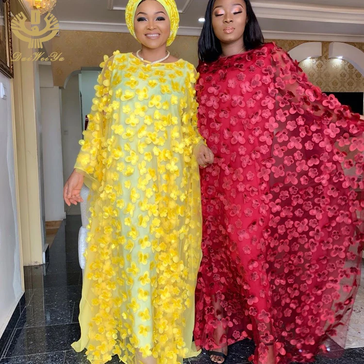 

New Design Pink 3D Embroidered Floral Abaya Robe Women Fat Dress For African, Red/yellow/blue/ginger