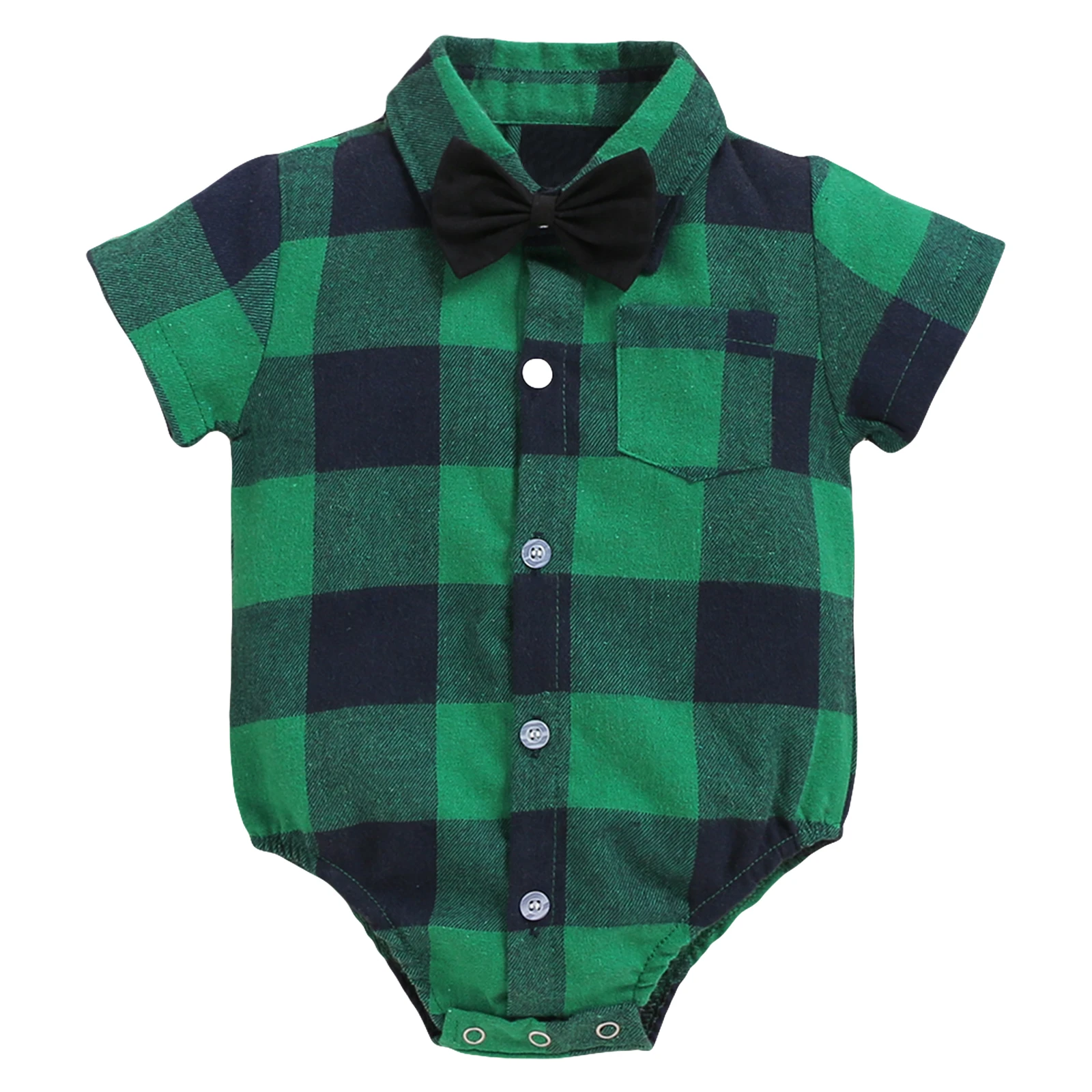 
Newborn Boy Short Sleeve Bodysuit Cute Infant Boy Plaid Pocket Jumpsuit Spring Autumn Baby Boy Dresses Set 
