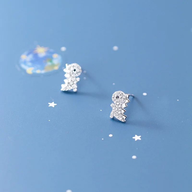 

cute korean earring 925 silver animal dinosaur diamond stud earrings jewelry