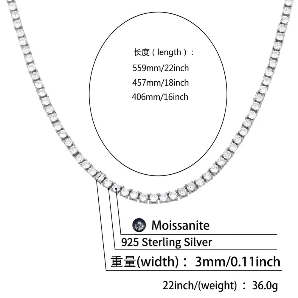 

New 925 Sterling Silver  tennis chain cz Iced Out Hip Hop by men Link sneakers Jewelry necklace chain To Present