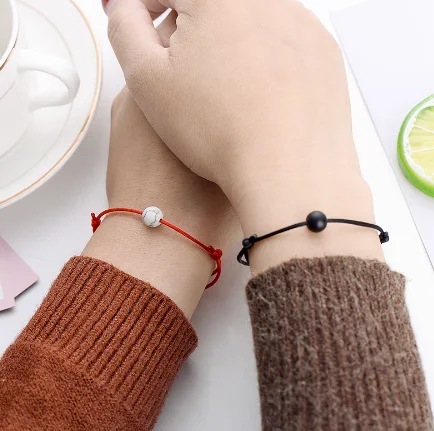 

Matte Lava Stone Bracelet Natural Bead Bracelet Red Line Couple Braided Bracelet for Women