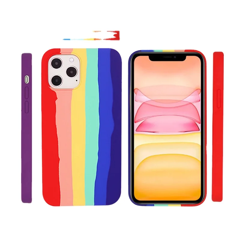 

Original Liquid Silicone Case Gradient Rainbow Color Cell Phone Case Cover For Iphone 11 12 Pro Max Xs Max 6 7 8, As picture