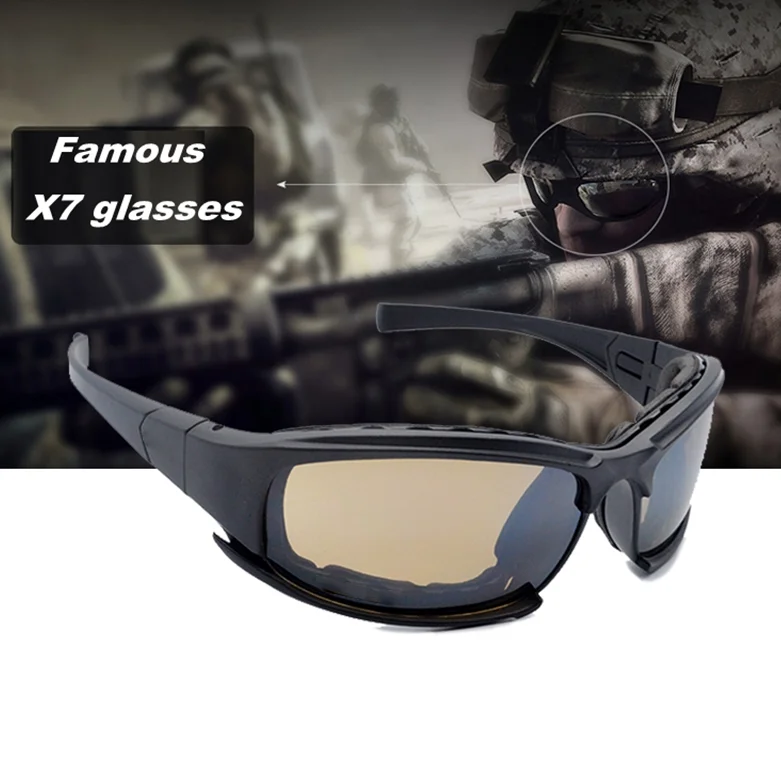 

High anti-impact x7 Tactical Military Army Goggles Sunglasses Men Hunting Shooting Airsoft Eyewear Original Box 4 Lenses, Black frame and three pieces lens