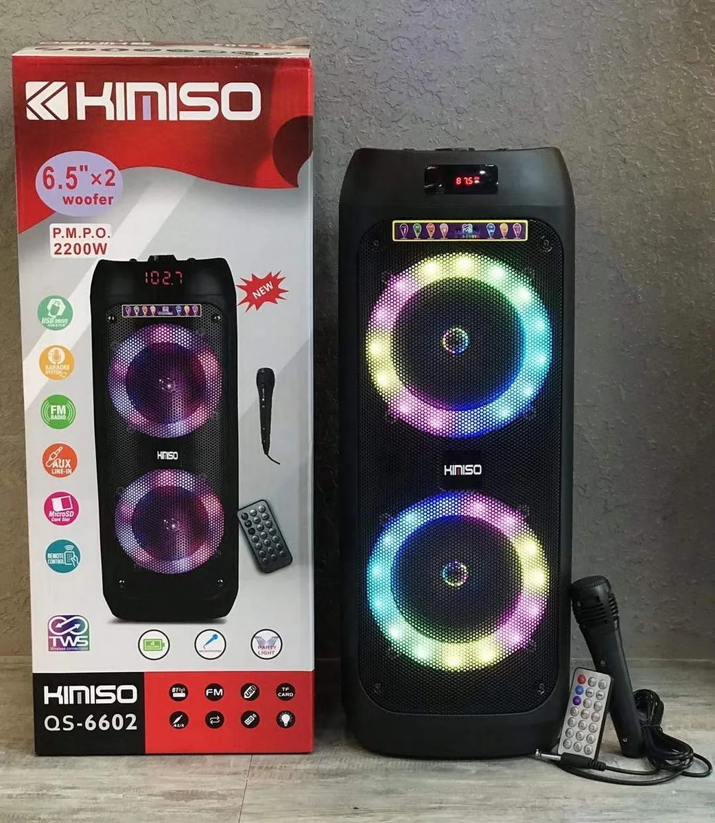 

QS-6602 Best Selling BT Speaker KIMISO Double 6.5 Inch Horn Speaker Big Bass Speaker With Microphone