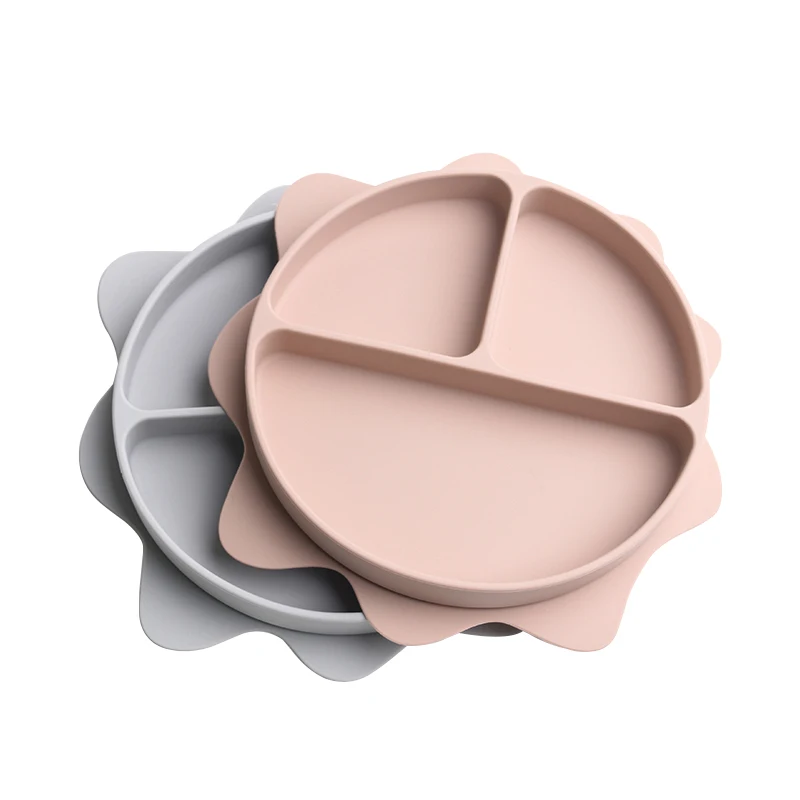 

Top Seller Cute Square Kids Silicone Sun Plates For Baby Feeding with Suction