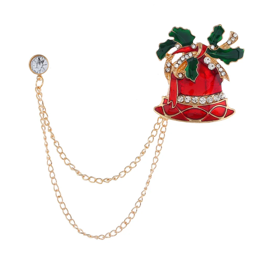 

C&J Christmas Gift Alloy Oil Drop Diamond Christmas Bell Enamel Brooch Pins, Picture shows
