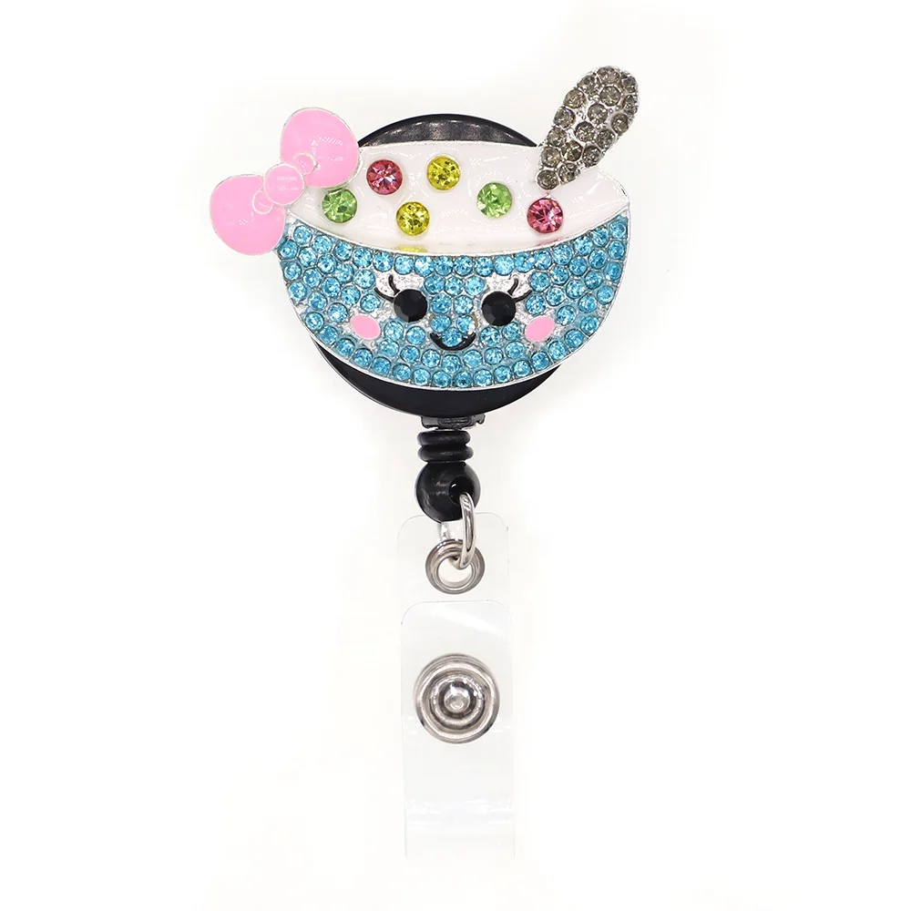 

Free Shipping Cute Cup Rhinestone Retractable ID Badge Holder Reel, Many colors, as your requests