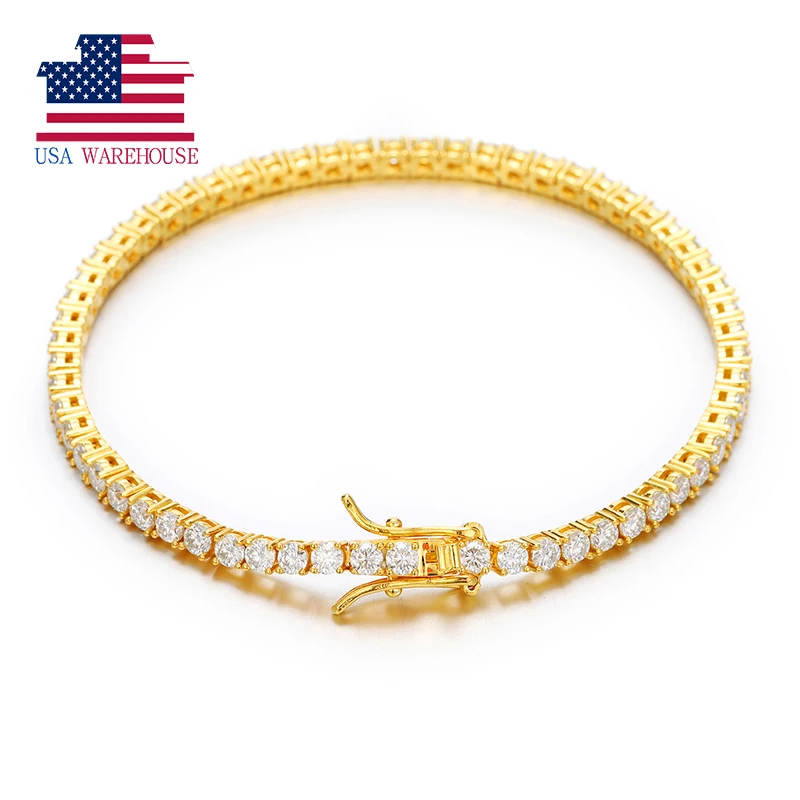 

7 Days Fast Delivery Women Jewelry 18K Gold Plated 925 Sterling Silver VVS Moissanite Diamond Tennis Bracelet