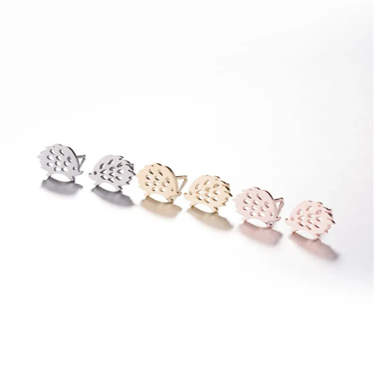 

Wholesale Cute Fashion Stainless Steel Jewelry Animal Earrings Silver Lovely Hedgehog Stud Earrings for Girls, Gold/silver/rose gold/black