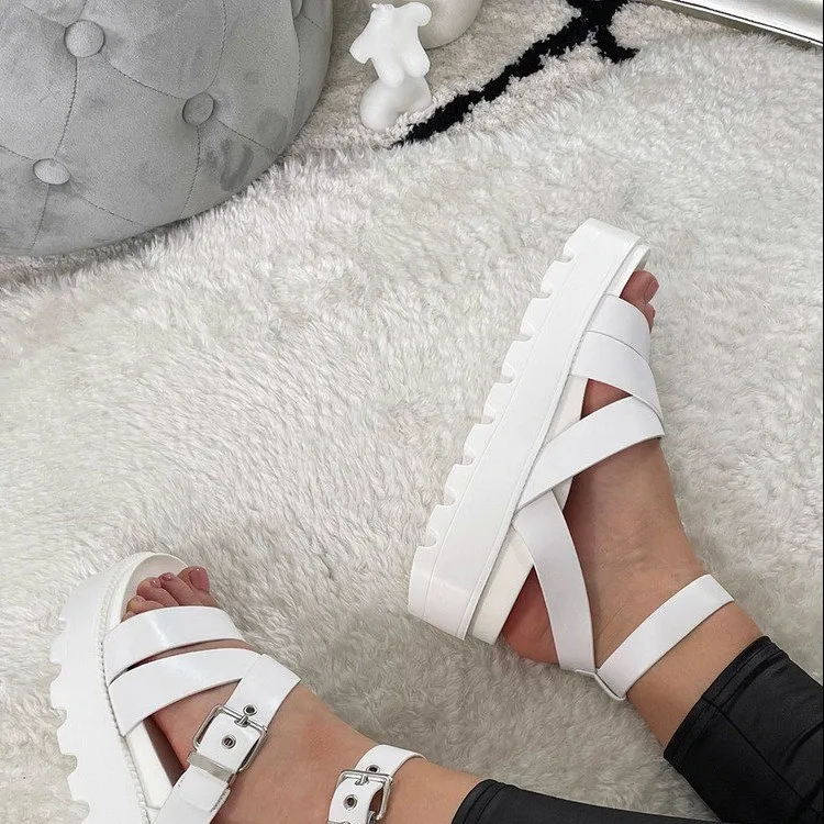 

Soft Trendy women outdoors summer Cross buckle sandals ladies platform sandals, White,pink