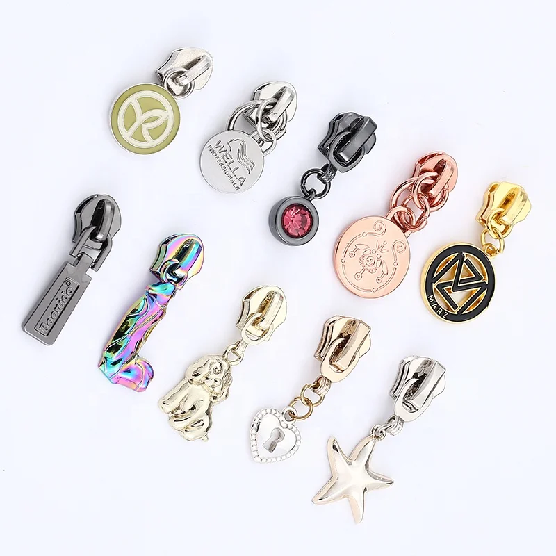 

Custom Metal metal puller for zippers Ends Head zip Sliders With Letter Logo For Purse and Garment, Plating color,antique brass,nickel,silver