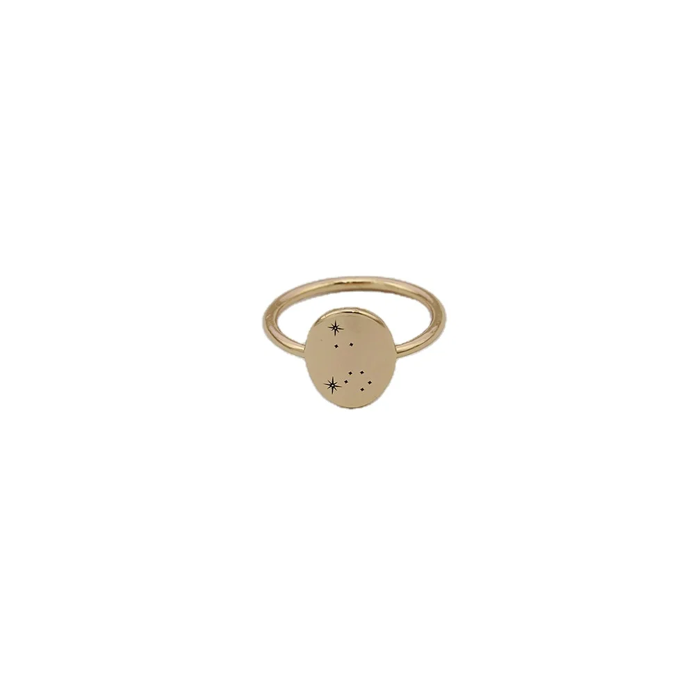 

Fashion Birthday Gift Luck Zodia Ring Oval Gold Plated Engraved Ring