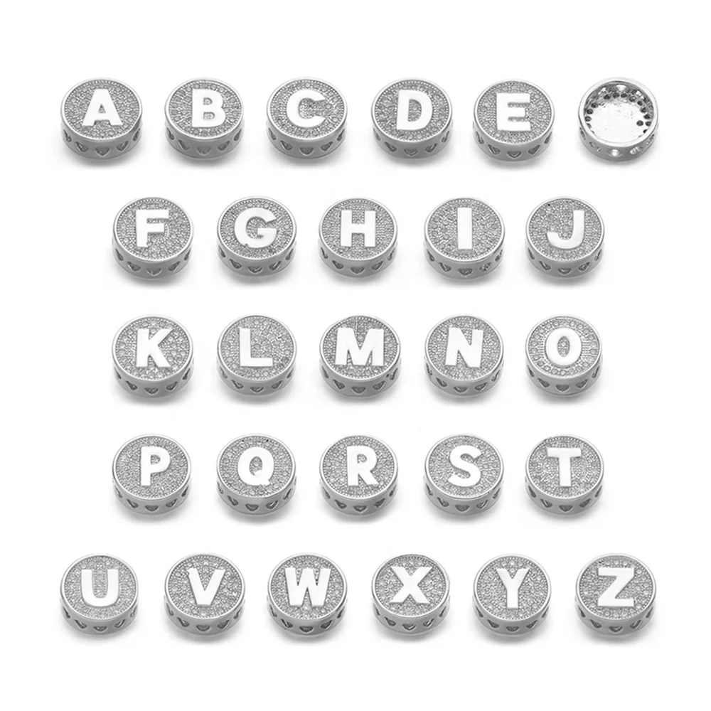 

Cliobeads Round Shape CZ Micro Pave Brass Pendant Charm 26 Alphabet Letters Beads For Jewelry Making, Silver and gold