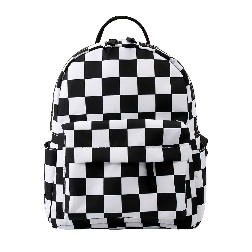 

Wholesale Black And White Printing Mini Backpack Checked Small Backpacks For Women Checkerboard Print