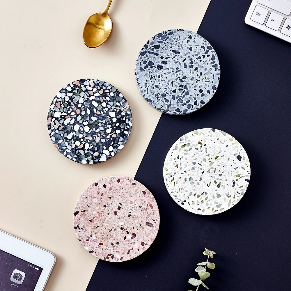 

Hot Sell Custom Terrazzo Plate Coaster For Cup Mats & Pads Round Natural Terrazzo Absorbent Coasters