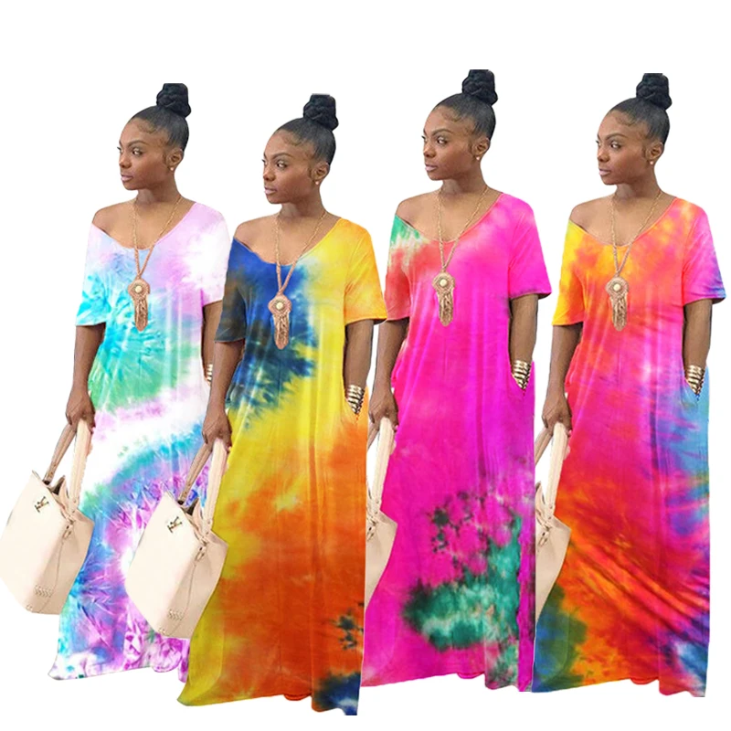 

2021 summer new arrivals Colorful tie-dye evening club loose plus size dress Ladies skirt women clothes clothing Casual Dresses