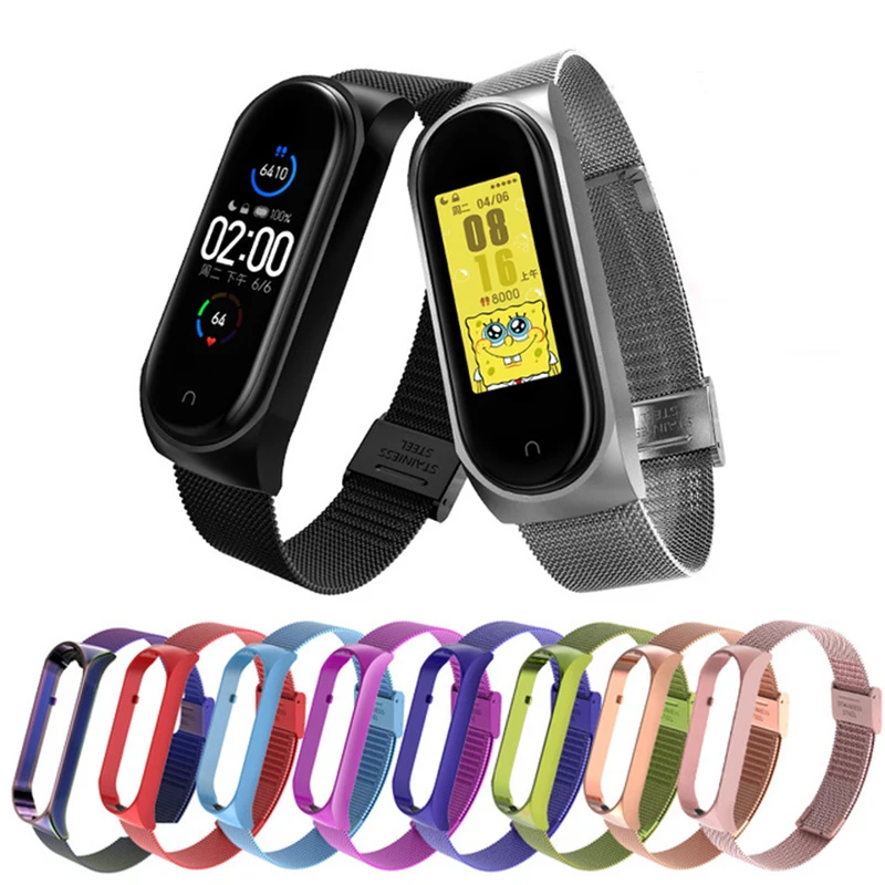 

BOORUI metal strap mi band 5 luxury mi band 4 strap metal milanese stainless steel for xiaomi mi band 3 4 5, China red, blue, rose gold, silver, seven color, green, purple,etc.