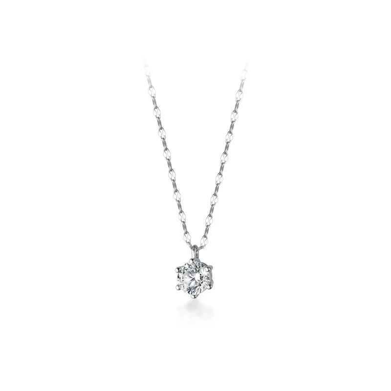 Top Quality Solid 925 Silver Single CZ Zircon Pendant Necklaces for Wedding Jewelry