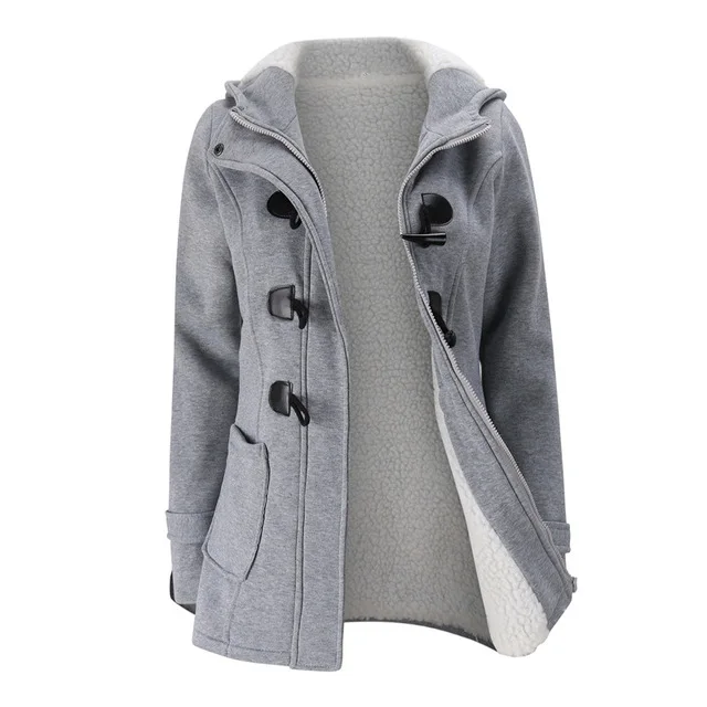 

Women Fashion Basic Coat Autumn Thick Winter Jacket Overcoat Casual Hooded Zipper Horn Button Parka Jaqueta Feminina Inverno