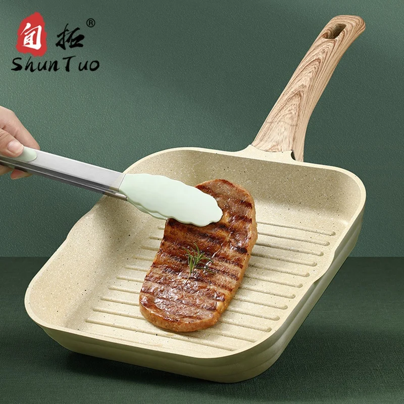 

Induction ceramic granite cookware non stick Square Stripe steak kitchen non sticky frying pan marble aluminium fry pan