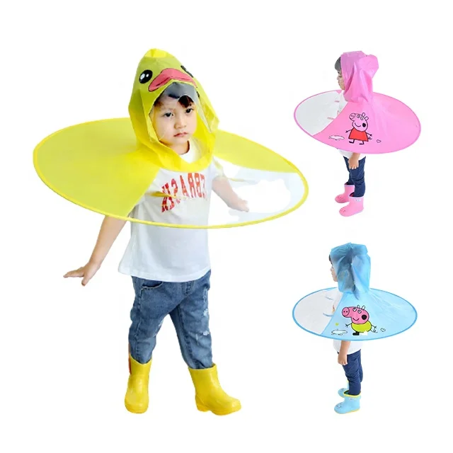 

Wholesale Cute Flying Saucer Shape Foldable children Yellow Duck Raincoat Waterproof Child Cloak Poncho Baby Rain coat, Blue/white/customized color