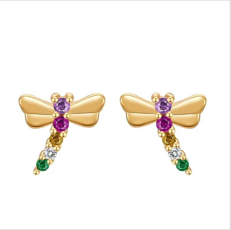 

Mini trendy S925 sterling silver dragonfly diamond stud earrings