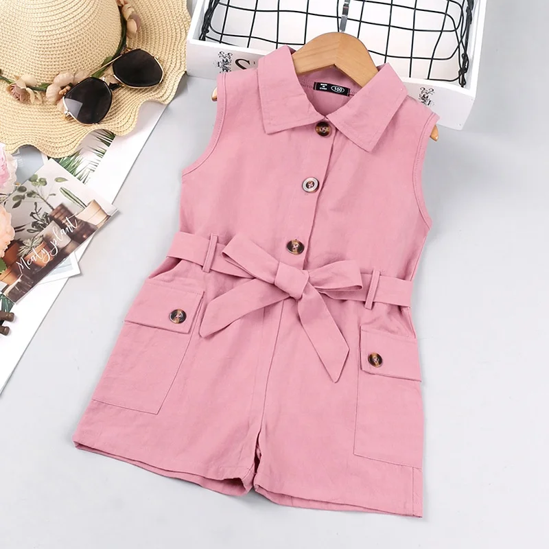 

Kids Baby Girls Summer Clothes Solid Button Overall Sleeveless Cotton Toddler Windbreaker Outerwear Clothing, As picture