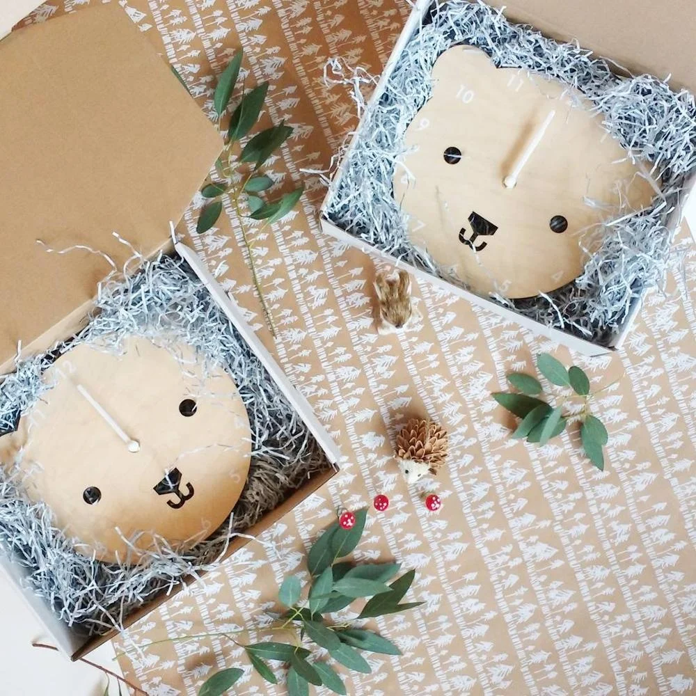 

Hot sale cute bear head cartoon mute baby toy wall hanging clock nursery decor baby gift crafts