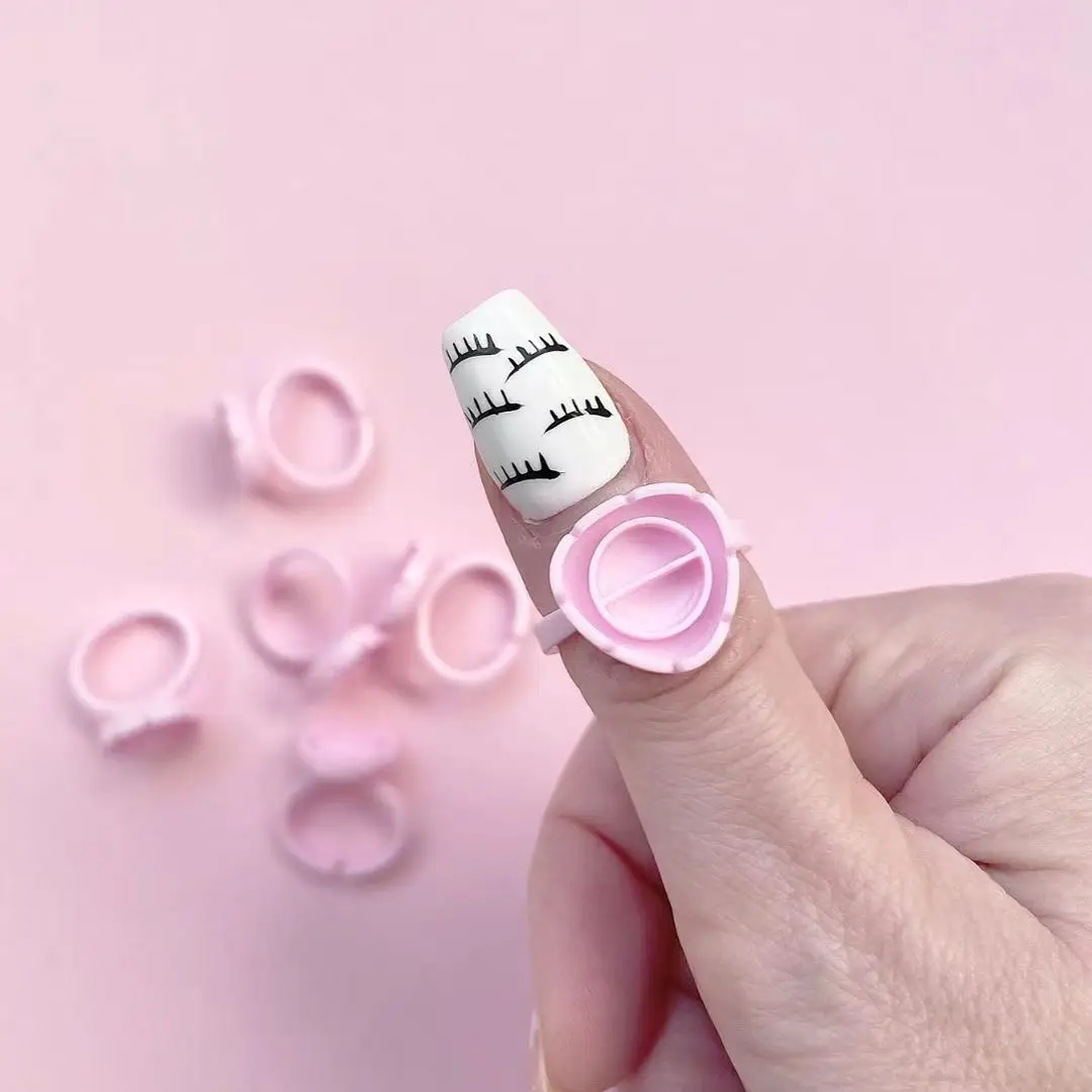 

New flower Glue ring for eyelash extensions plastic with 100 pieces one bag, White/pink