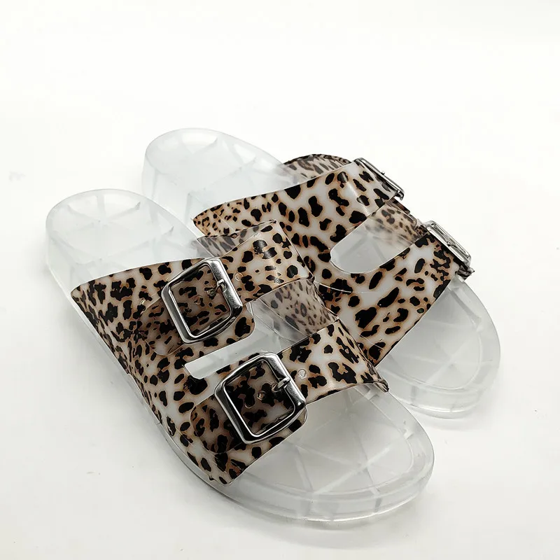 

2021 New Leopard Print Pvc Beach Ladies Flats Shoes Slippers For Girls, Picture