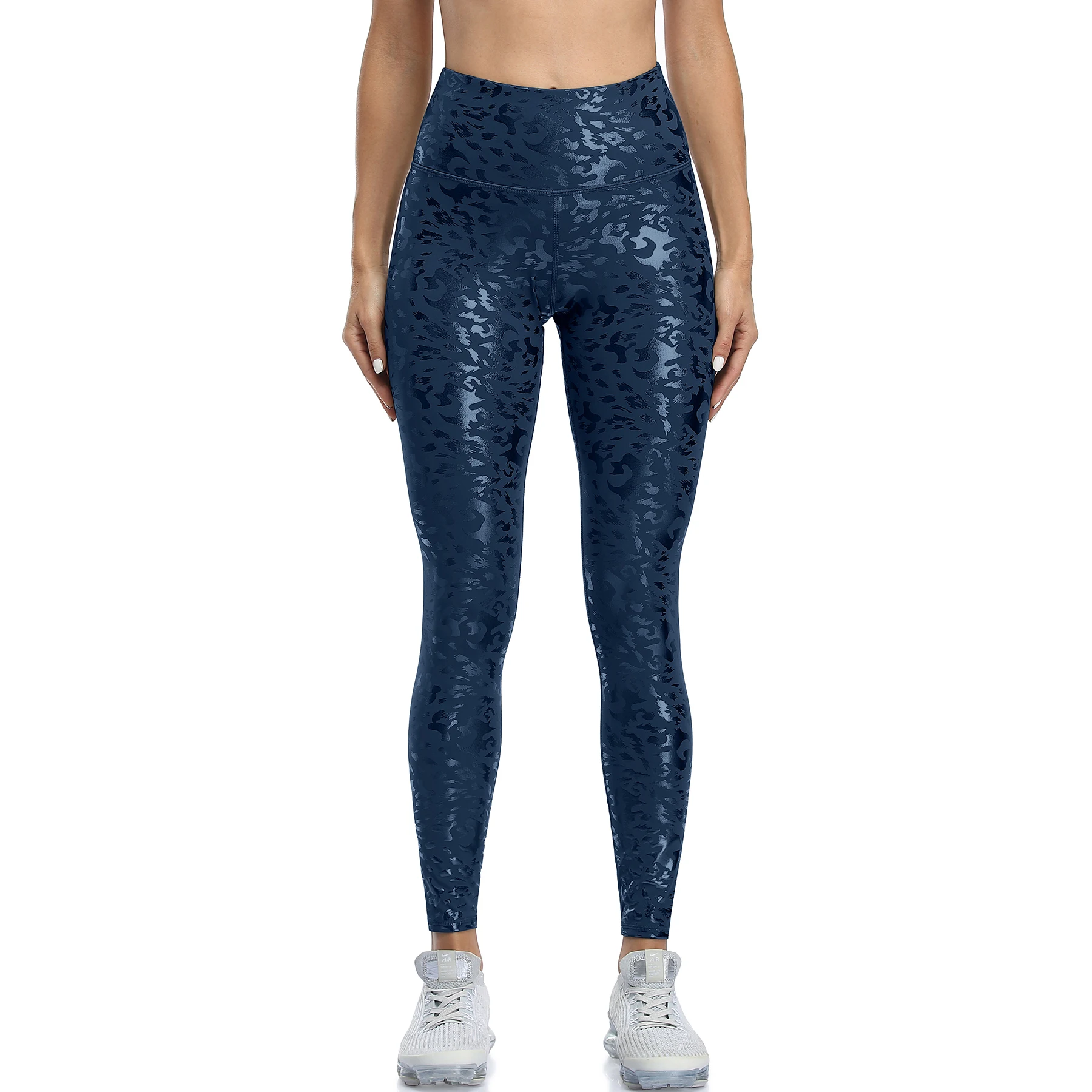 

New Arrival Women Workout Leggings Fitness Metallic Embossed Yoga Pants With Back Hidden Pocket