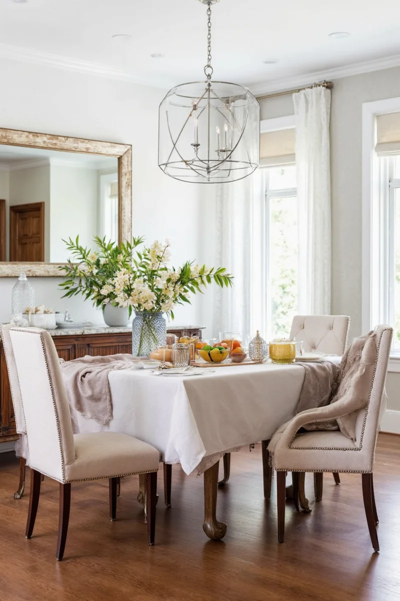 Family-friendly dining room with bench seating and colorful chairs