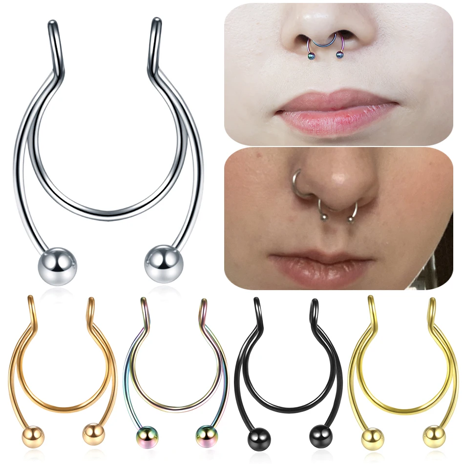 

Surgical Steel Nose Ring None Pierced Septum Clip On Horseshoe Fake Piercing Nose Septum Hoop Rings