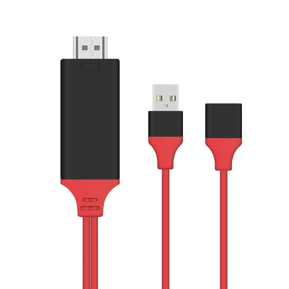 

1M 2M Full HD Phone to HDTV 2 in 1 Cable USB Female to HDMI Cable Plug and Play for Type c Iphone Ipad TV Xiaomi Android Phones, Red