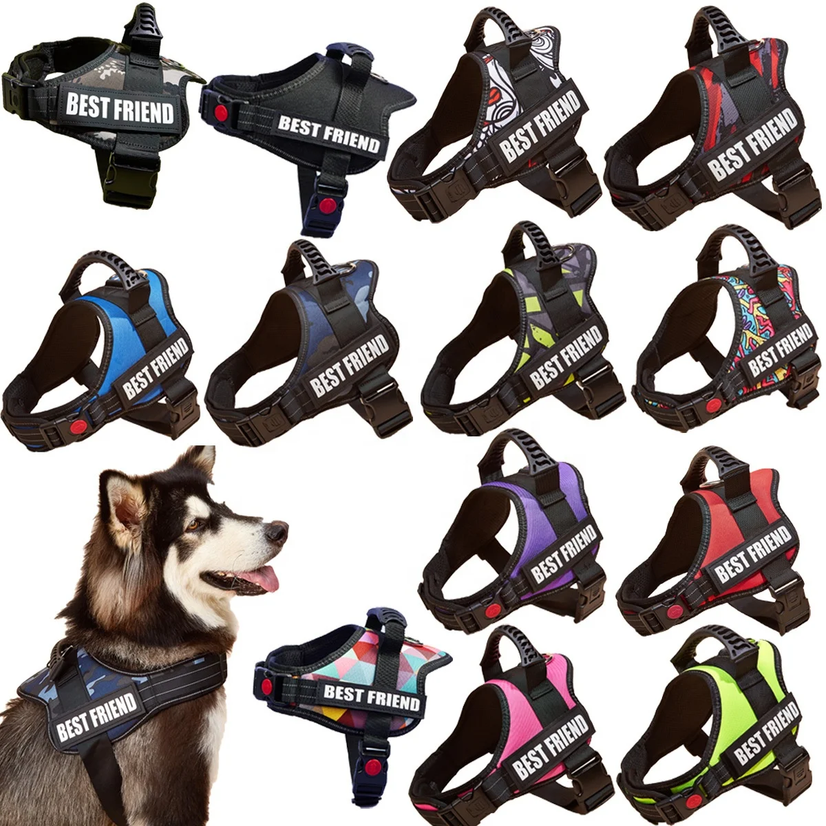 

Amazon Best Seller Pet Harness Set Reflectiv Adjustable Custom No Pull Halter Guide Service Customizable Dog Harness With Handle, 13 colors