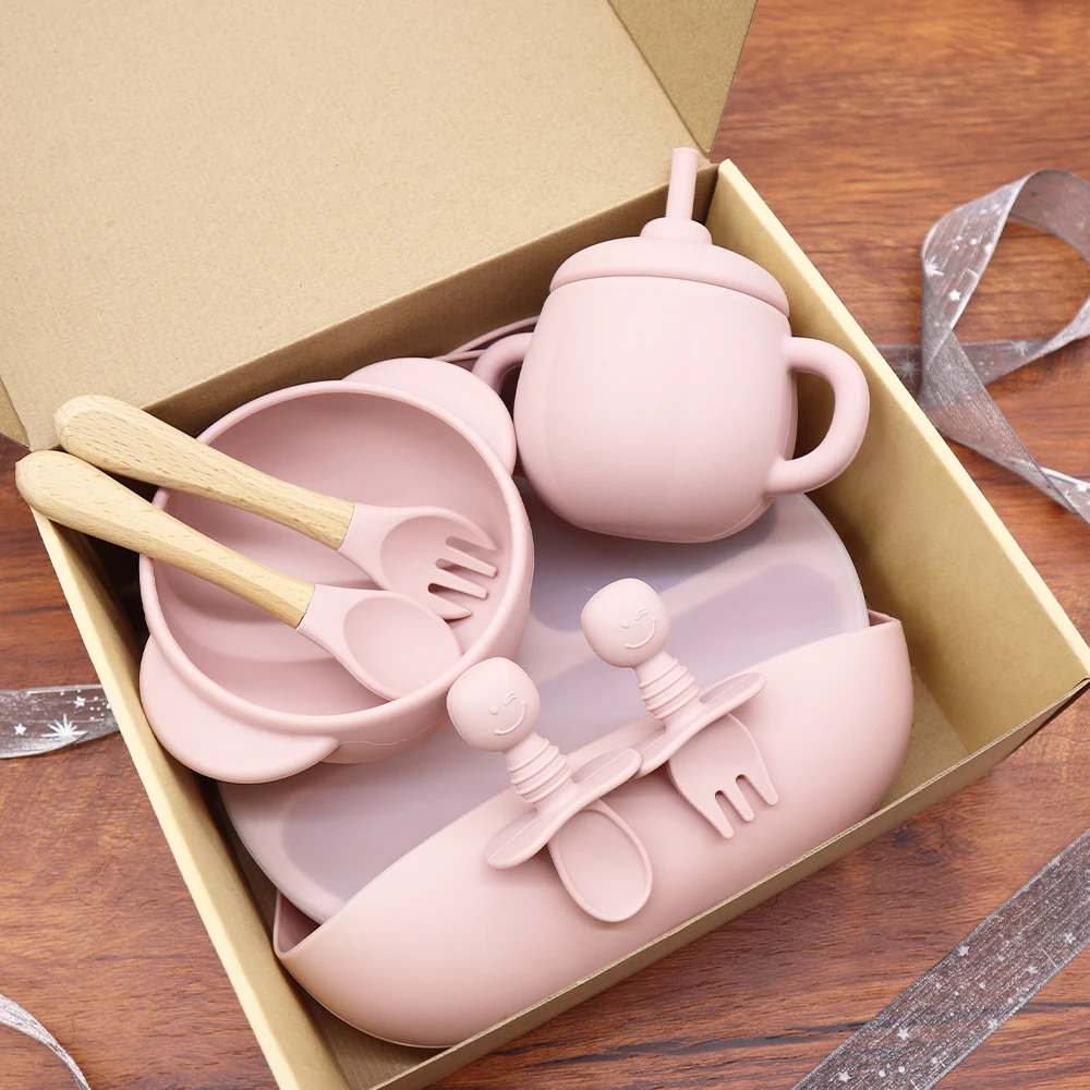 

Factory Baby Eating Utensils Children Bowl Fork Spoon Silicone Plate Suction Silicone Baby Feeding Set