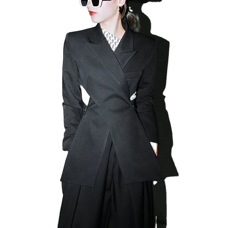 

CHICEVER Casual Patchwork Women Blazer Notched Long Sleeve High Waist Waistless Irregular Suits