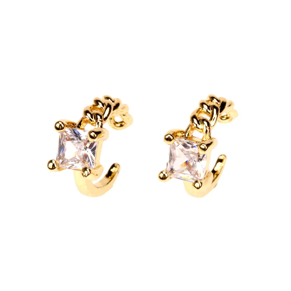 

INS Trendy Gold Plated Micro Pave Diamond Non Piercing Earring Bling Square Zirconia Ear Cartilage Cuff For Women Girls