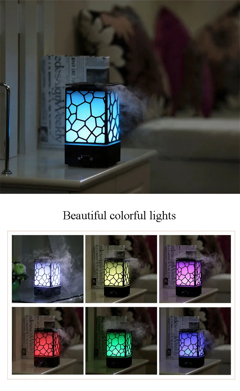 Colorful Comfortable Romantic Water Cube Oil Aroma Diffuser Humidifier Atmosphere Night Lamp for Home