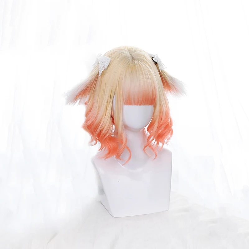 

Dalaohome Lolita Harajuku Wigs For Woman Short Curly Hair Cosplay Accessories Synthetic Front Ponytail Wig