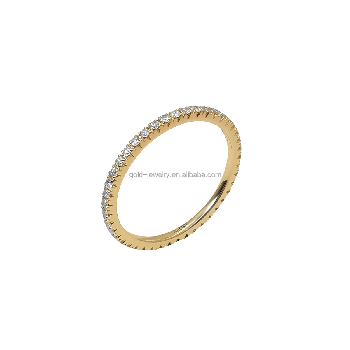 

AU585 14k Real Gold Lab Diamond Ring Fine Jewelry 14K Yellow Gold eternity Ring For Girls