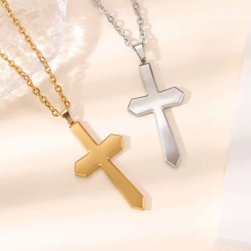 

Non Tarnish Stainless Steel Custom Mold Matte Finish Personalized Logo Religious Jesus Cross Pendant Necklace For Man