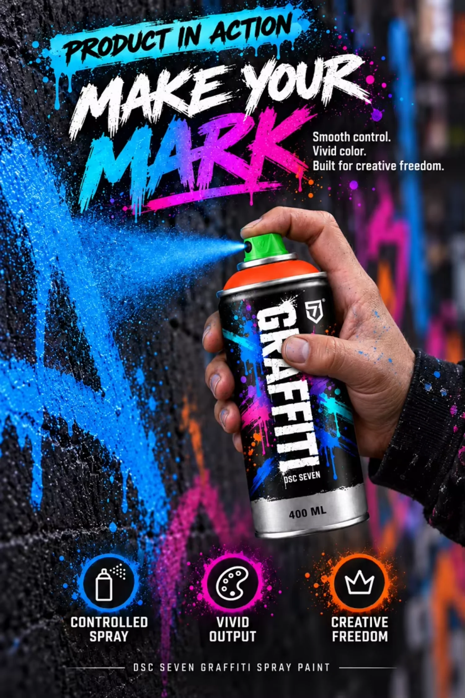 High Coverage 400ml Acrylic Graffiti Spray Paint Multiple Spray Cap Options Vivid Color Professional Aerosol