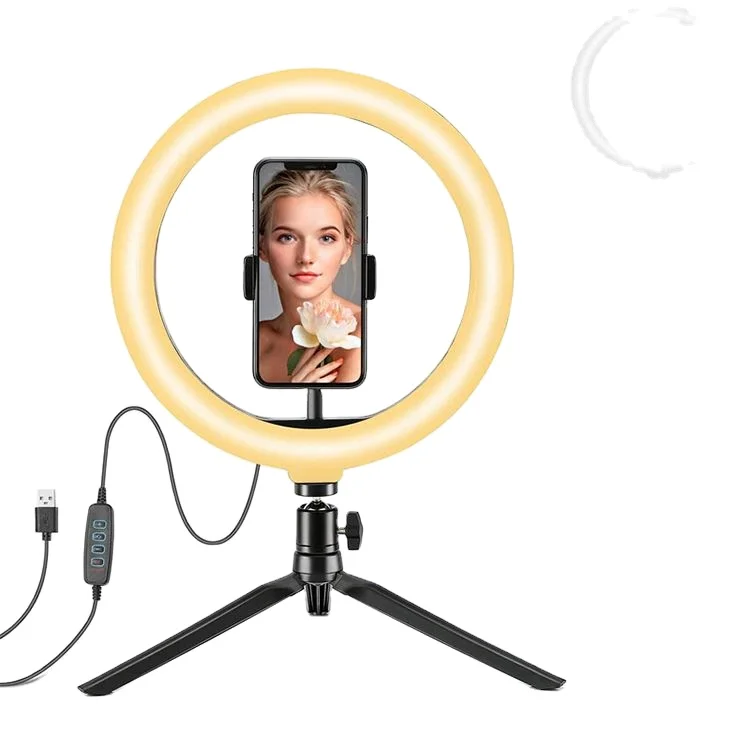 

8 inch Fill Light Desktop Tripod Stand Portable mobile phone Selfie Ring Light for smartphone live makeup recording, Black